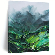 Load image into Gallery viewer, “Textured Green Mountains” Abstract Impasto Landscape Painting on Canvas, Lush Nature Art DKH944

