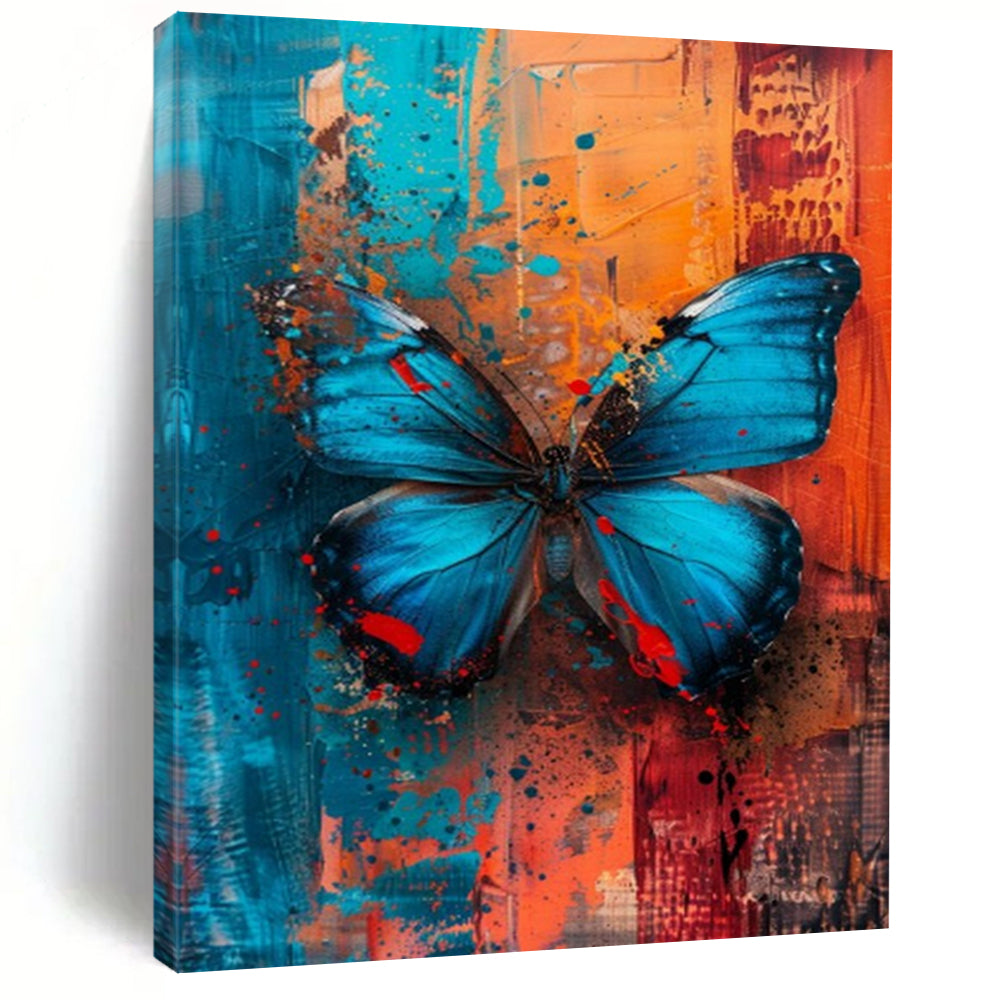 Vibrant Abstract Butterfly Art, Blue & Color - Splashed Painting for Bohemian Living Room & Nature - Lover’s Studio LargeART2194