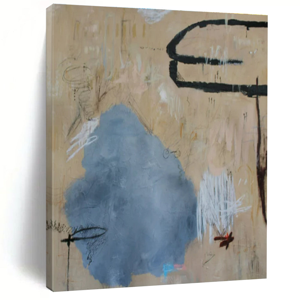 Beige & Blue Abstract Painting, Ideal for Minimalist Living Room & Neutral - Toned Office LargeART1414