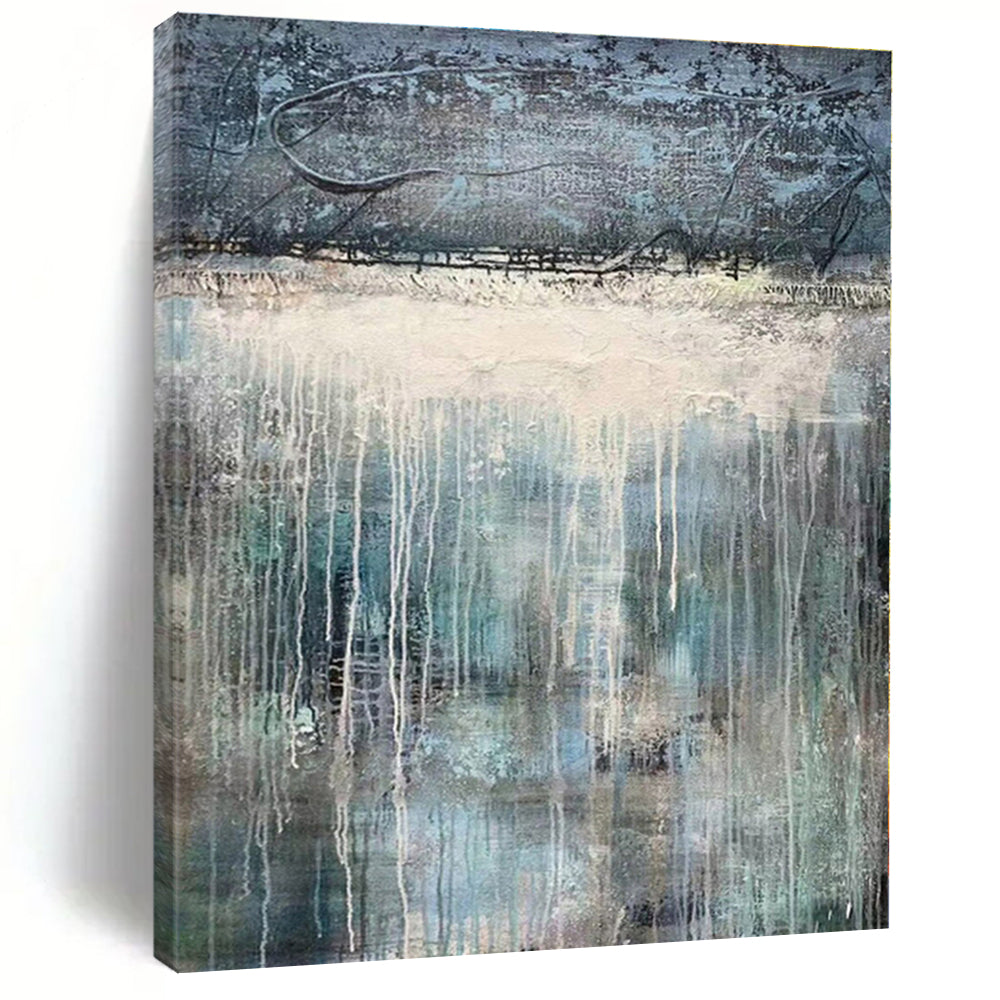 Oversized Dripping Gray - Blue Abstract Art for Bedroom & Wellness Center LargeART0467