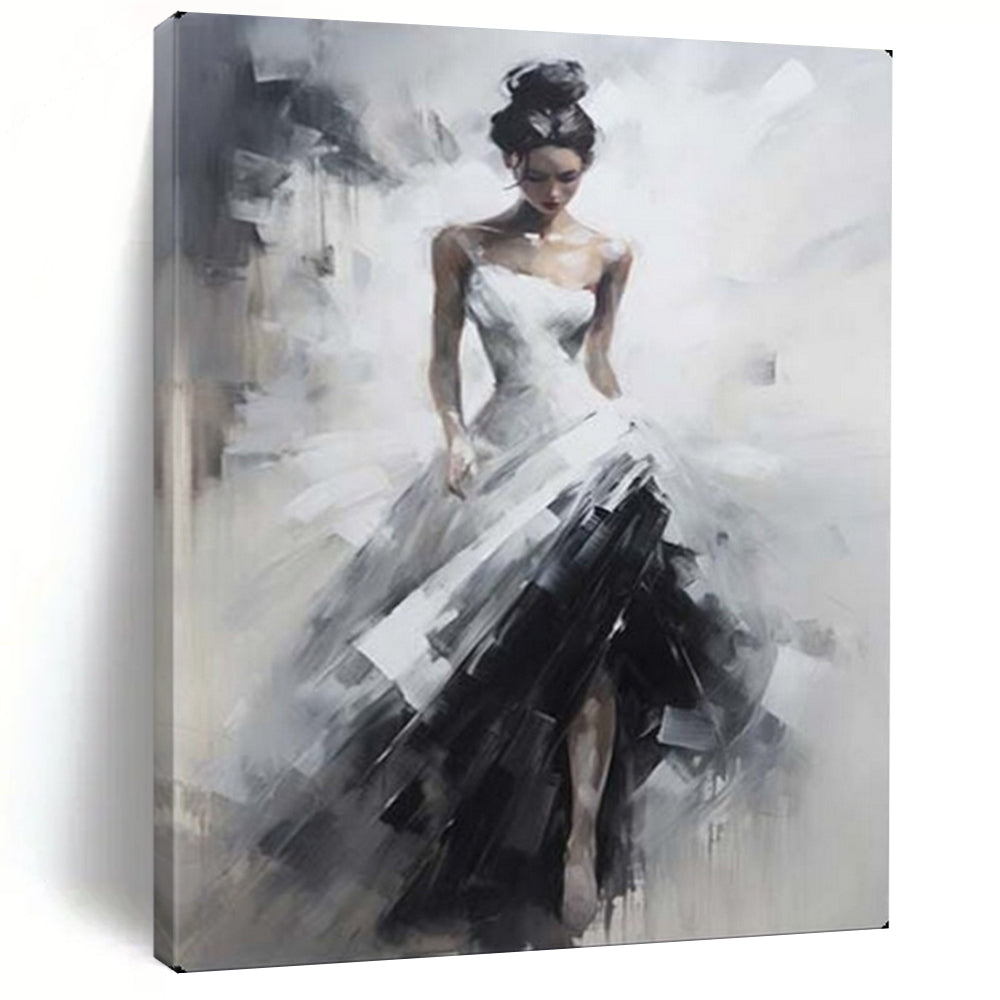Black & White Figurative Abstract Painting, Ideal for Elegant Bedroom & Art - Themed Lounge LargeART2133