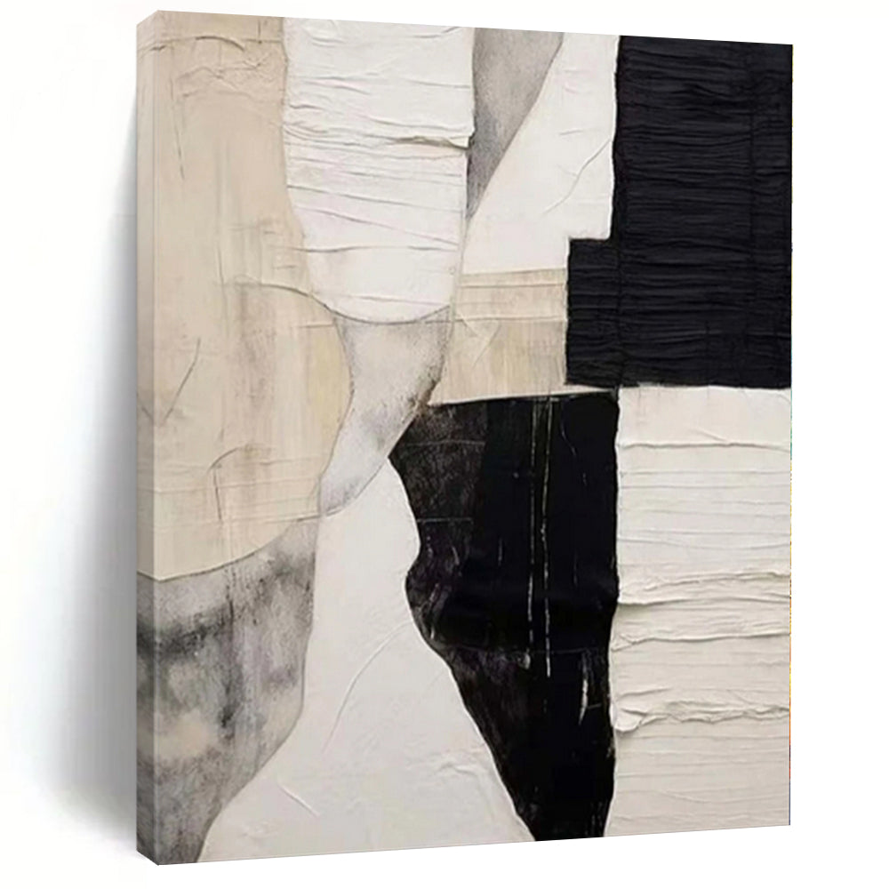 Grand Hand - painted Black & White Textured Collage Art for Contemporary Lounges LargeART0157