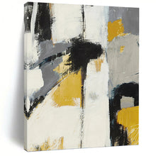 Load image into Gallery viewer, “Yellow, Grey &amp; Black Abstract” - Modern Abstract Art on Canvas DKH1525
