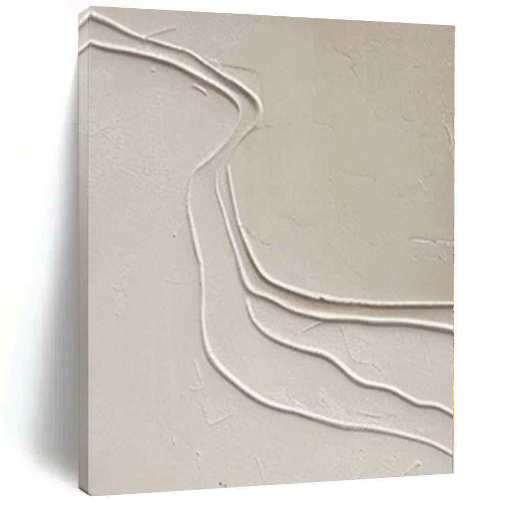 Beige Textured Lines Abstract Canvas Painting, Ideal for Minimalist Bedroom & Serene Yoga Studio LargeART1094