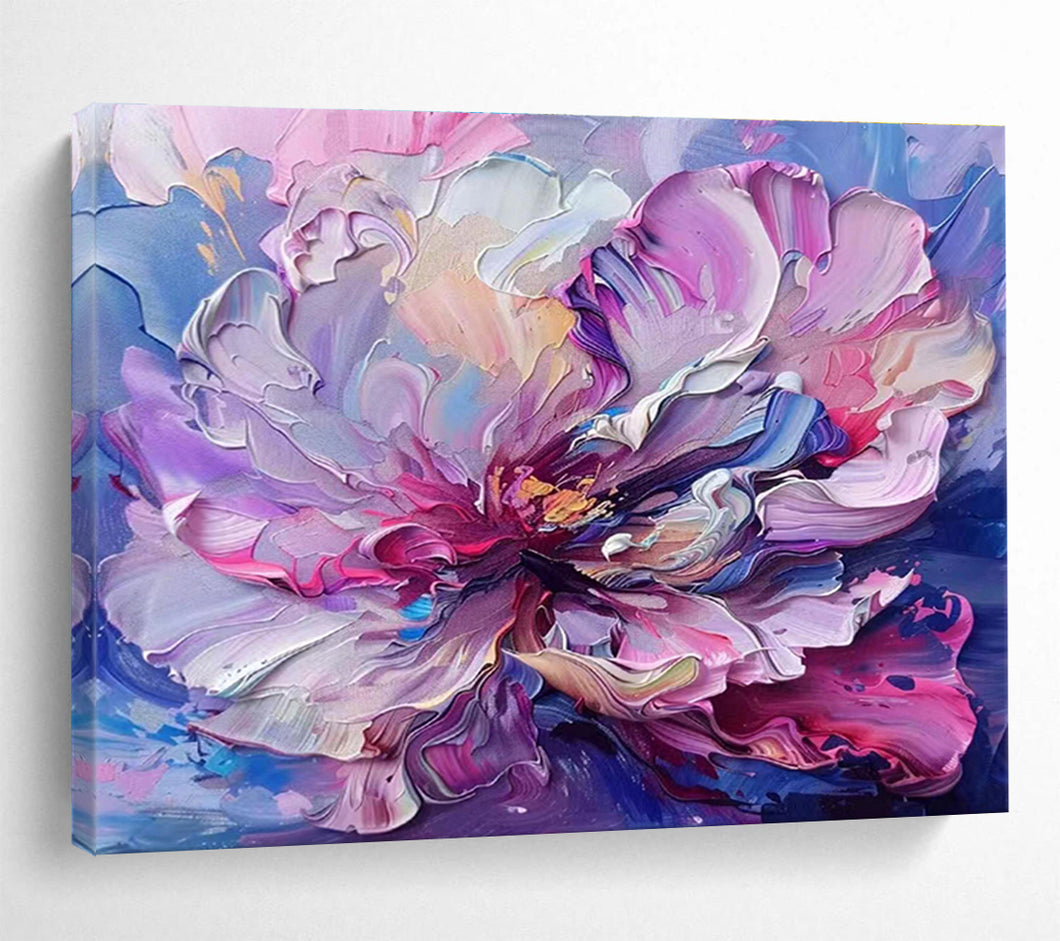 Colorful Textured Peony Abstract Painting on Canvas - “Vibrant Bloom” DKH681