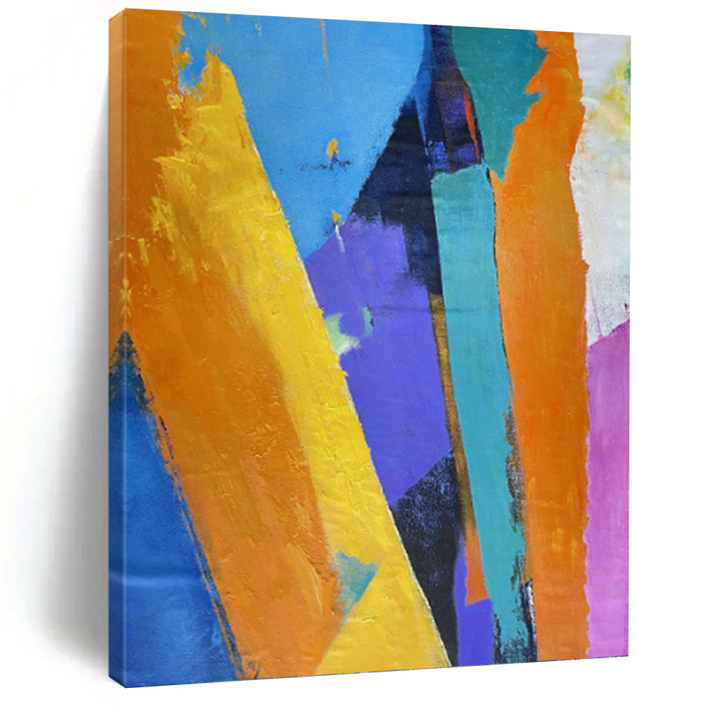 “Geometric Color Block Abstract” - Blue, Orange, Purple Abstract Art on Canvas DKH1343