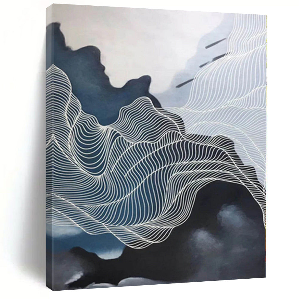 Large - Format Black and White Wavy Lines Acrylic for Modern Dance Studio & Minimalist Office LargeART0358