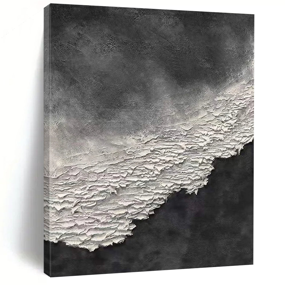 “Black and White Textured Cliff” – Thick, white textured “cliff” against a dark gray background. DTP339