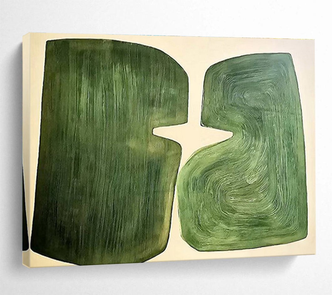 Green - Shaped Abstract Painting on Canvas - “Organic Harmony” DKH620