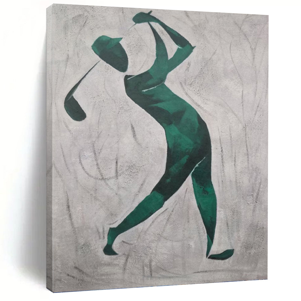 “Green Golfer Silhouette” - Minimalist Sports Art on Canvas DKH1561