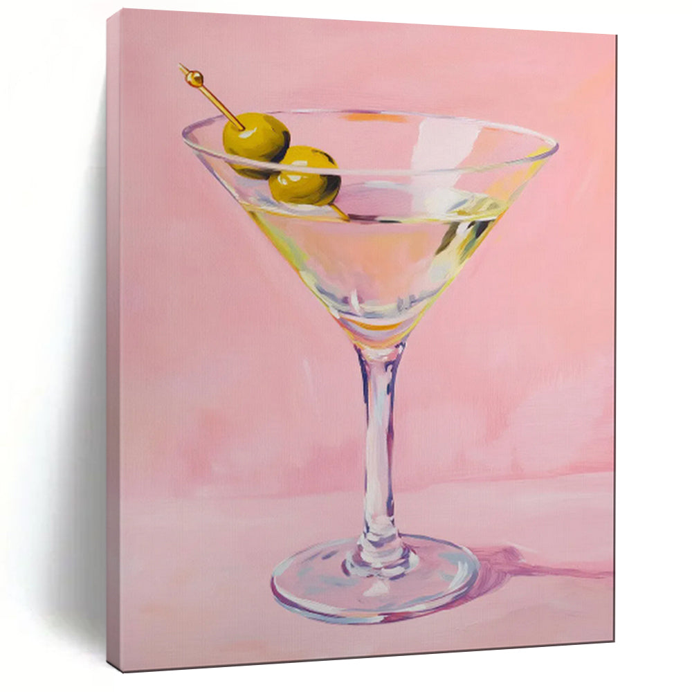 Classic Martini on Pink Abstract Painting, Ideal for Chic Bar Area & Sophisticated Lounge LargeART2016