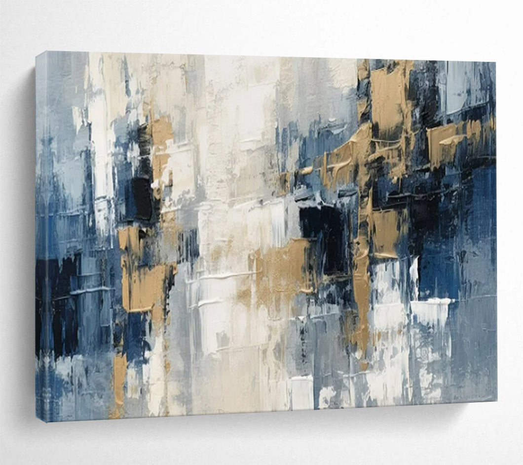 Hand - painted Gray and Gold Abstract Blocks Acrylic Art for Modern Office Lobbies LargeART1706