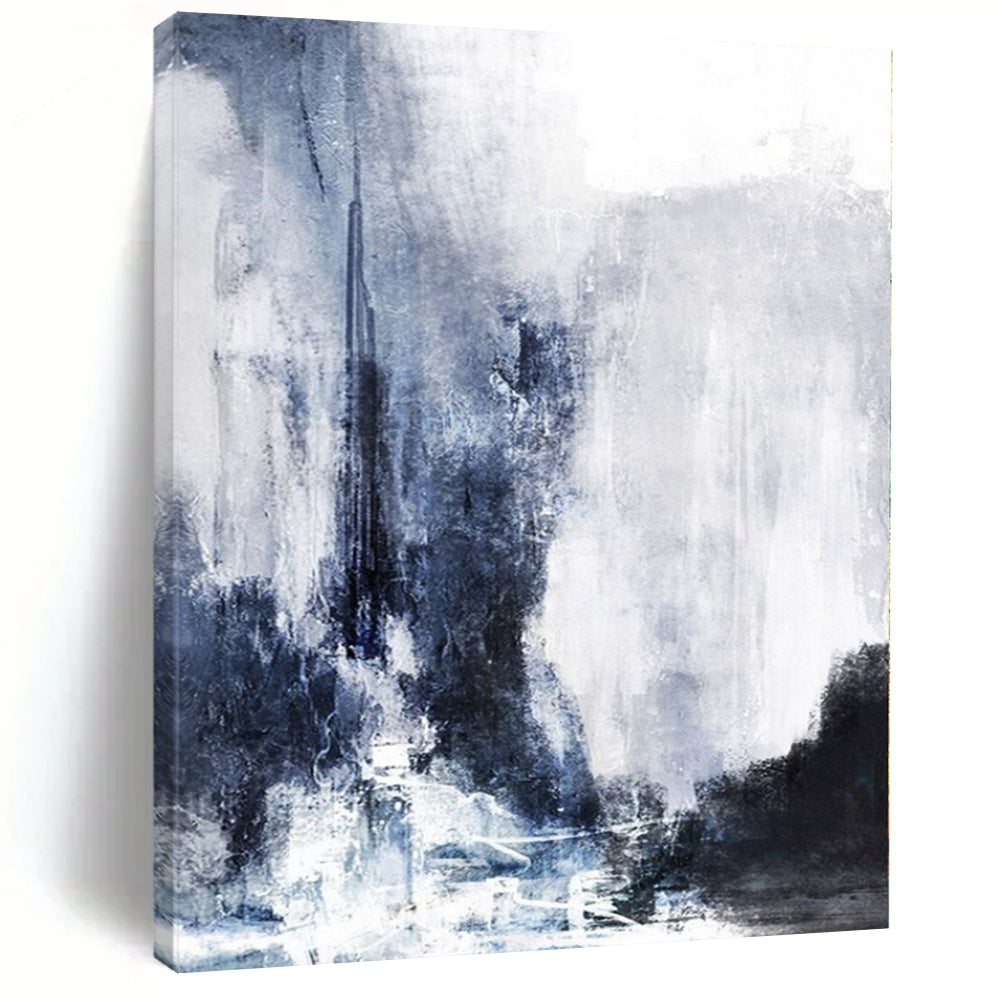 Blue - Gray Abstract Cityscape Abstract Canvas Painting, Ideal for Urban Apartment Living Room & Modern Hotel Suite LargeART1132