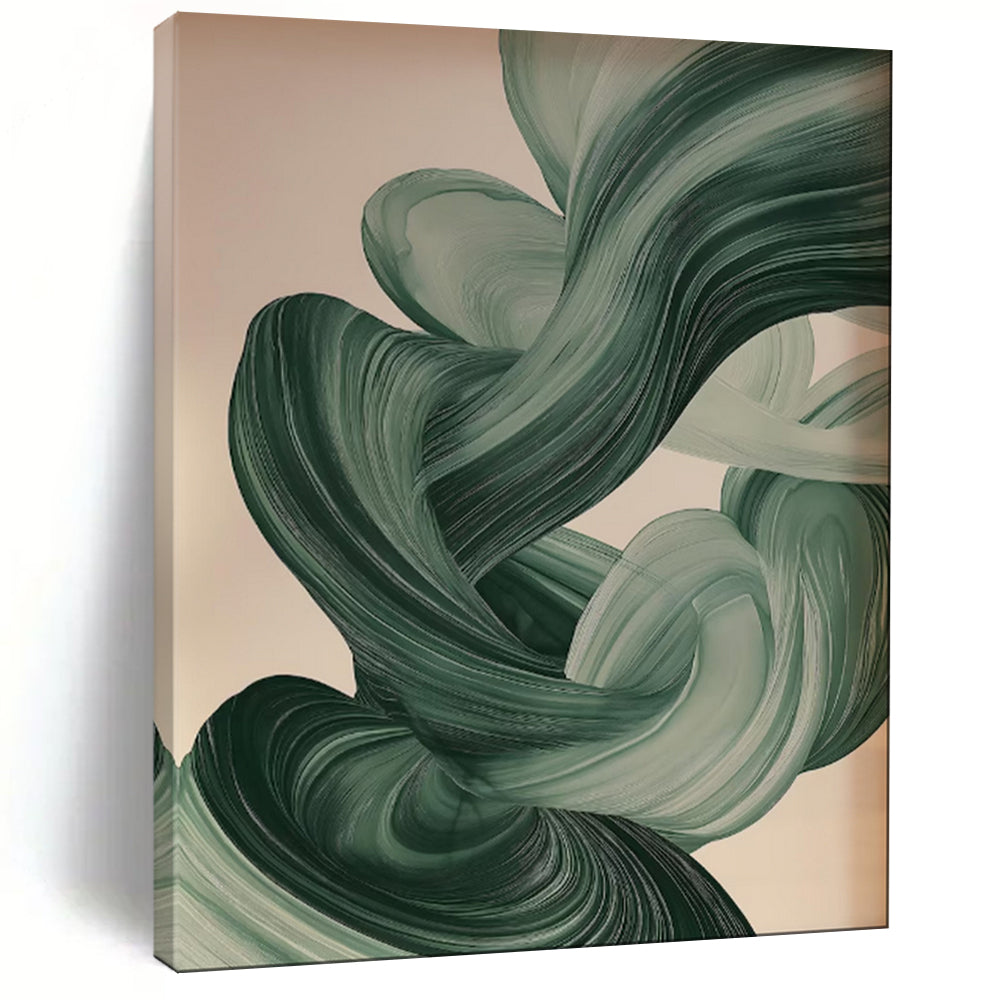Green - Toned Flowing Ribbons Abstract Art, Suited for Modern Living Room & Creative Studio LargeART1928