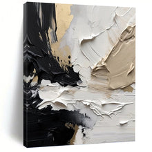 Load image into Gallery viewer, “Black - White - Gold Abstract Textures” Abstract Painting on Canvas, Sophisticated Dining Decor DKH1025
