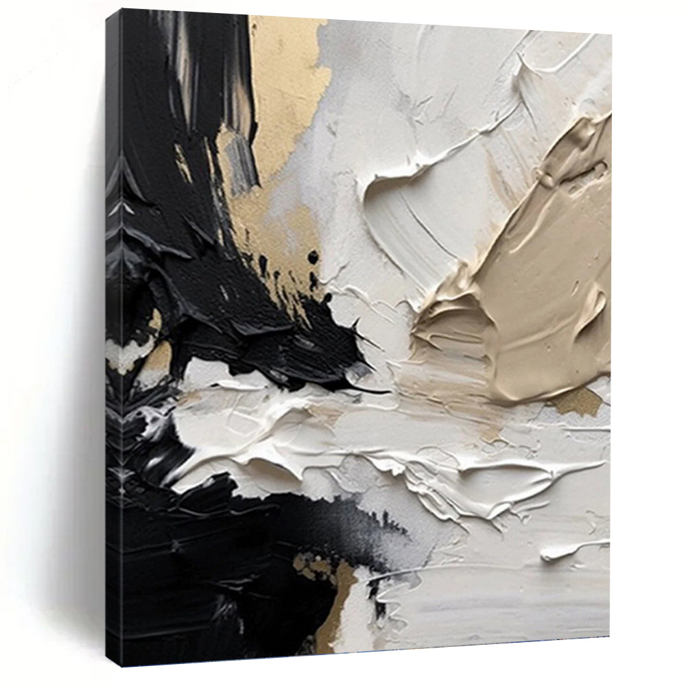 “Black - White - Gold Abstract Textures” Abstract Painting on Canvas, Sophisticated Dining Decor DKH1025