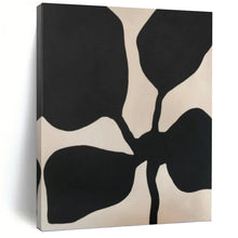 Load image into Gallery viewer, “Black Leaf Silhouette” - Minimalist Black and Beige Plant Art, Abstract Painting on Canvas DKH1077
