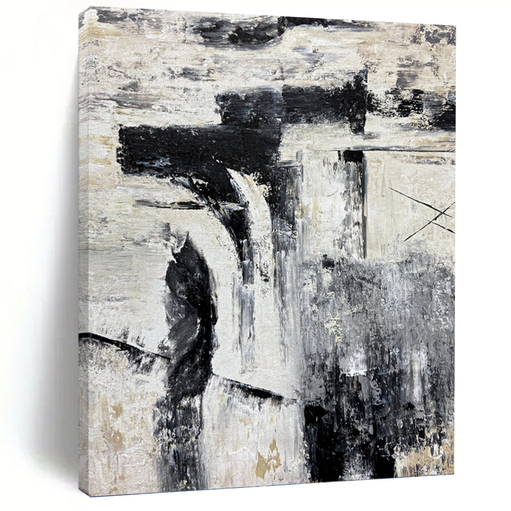 “Black and White Abstract Composition” - Industrial Minimalist Art on Canvas DKH1680