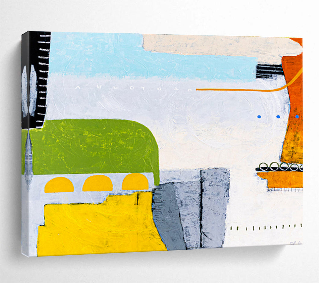 Pastel - Hued Geometric Abstract Painting on Canvas DKH545