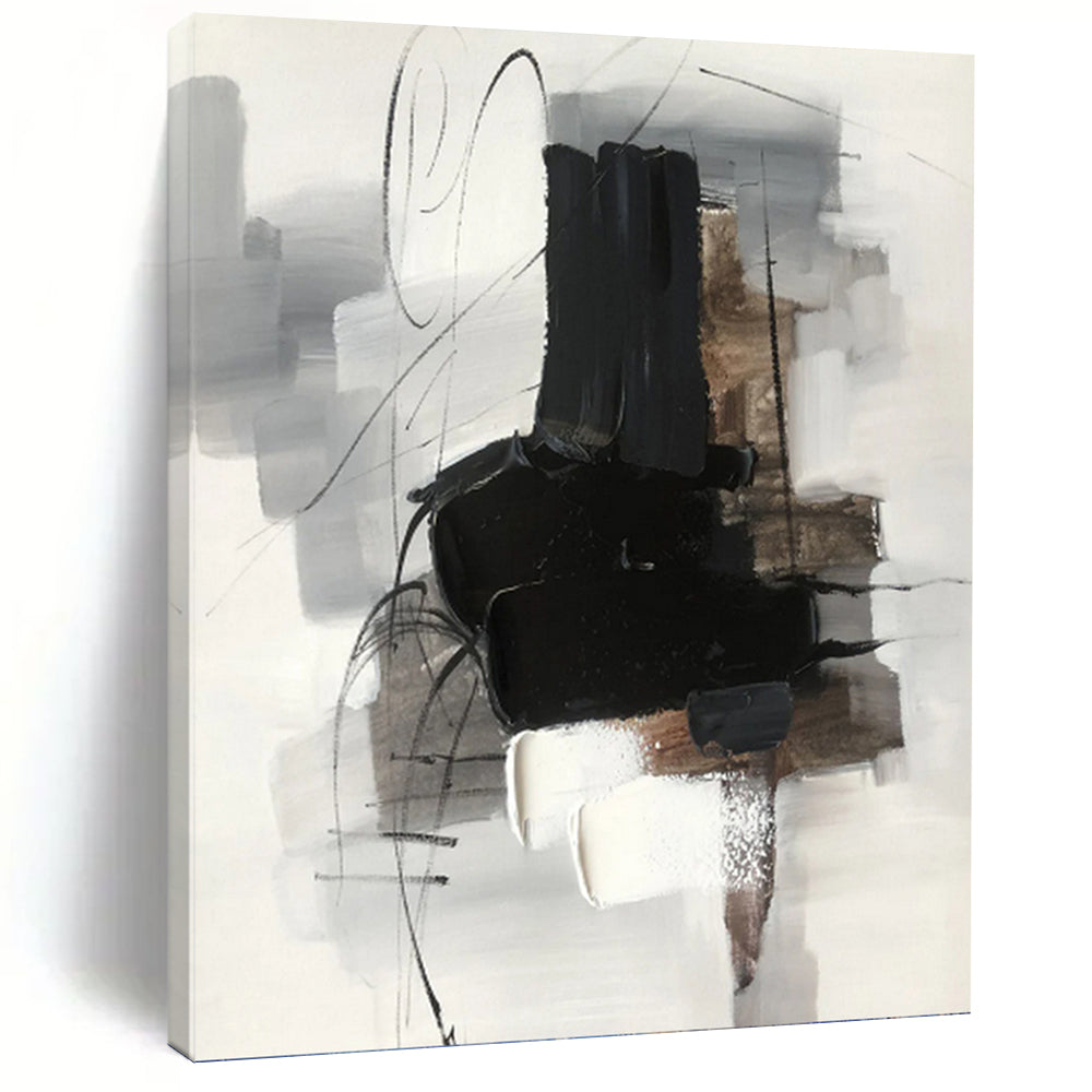 “Monochrome Abstract Gestures” - Black, White, Grey Abstract Art on Canvas DKH1280