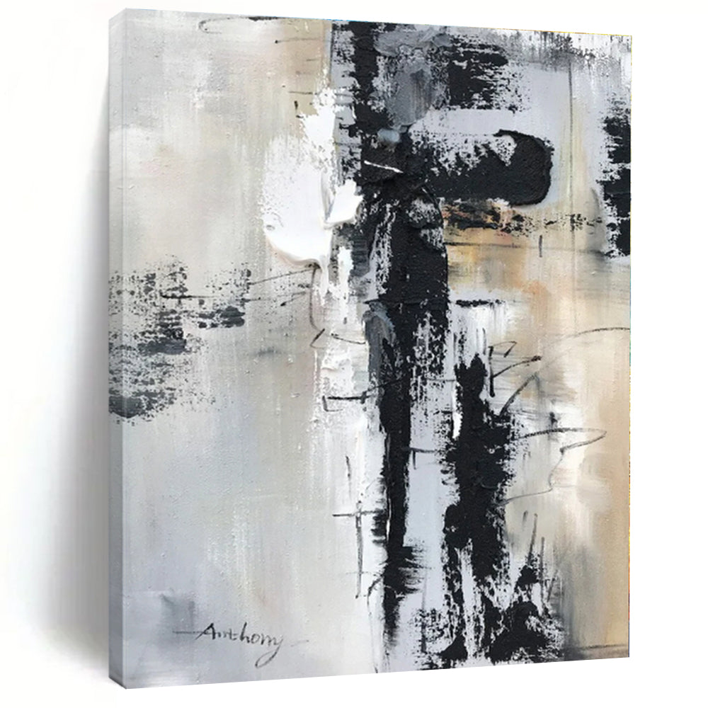 Oversized Gray - Black Abstract Art for Minimalist Study & Modern Living Room LargeART0501