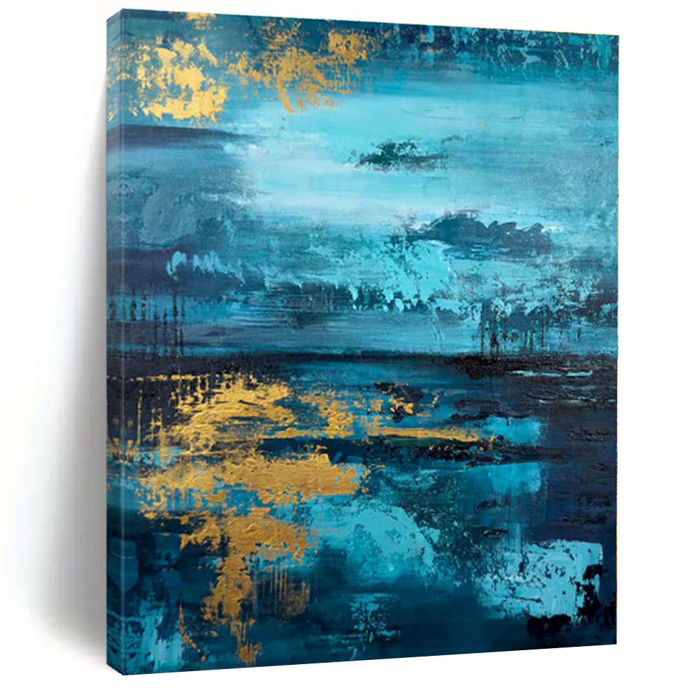 Large - Format Blue - Gold Lake Reflection Art for Lakeside Home & Luxury Hotel LargeART0446