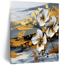 Load image into Gallery viewer, White &amp; Gold Floral Abstract Canvas Painting, Ideal for Elegant Bedroom &amp; Luxury Dining Room LargeART1254
