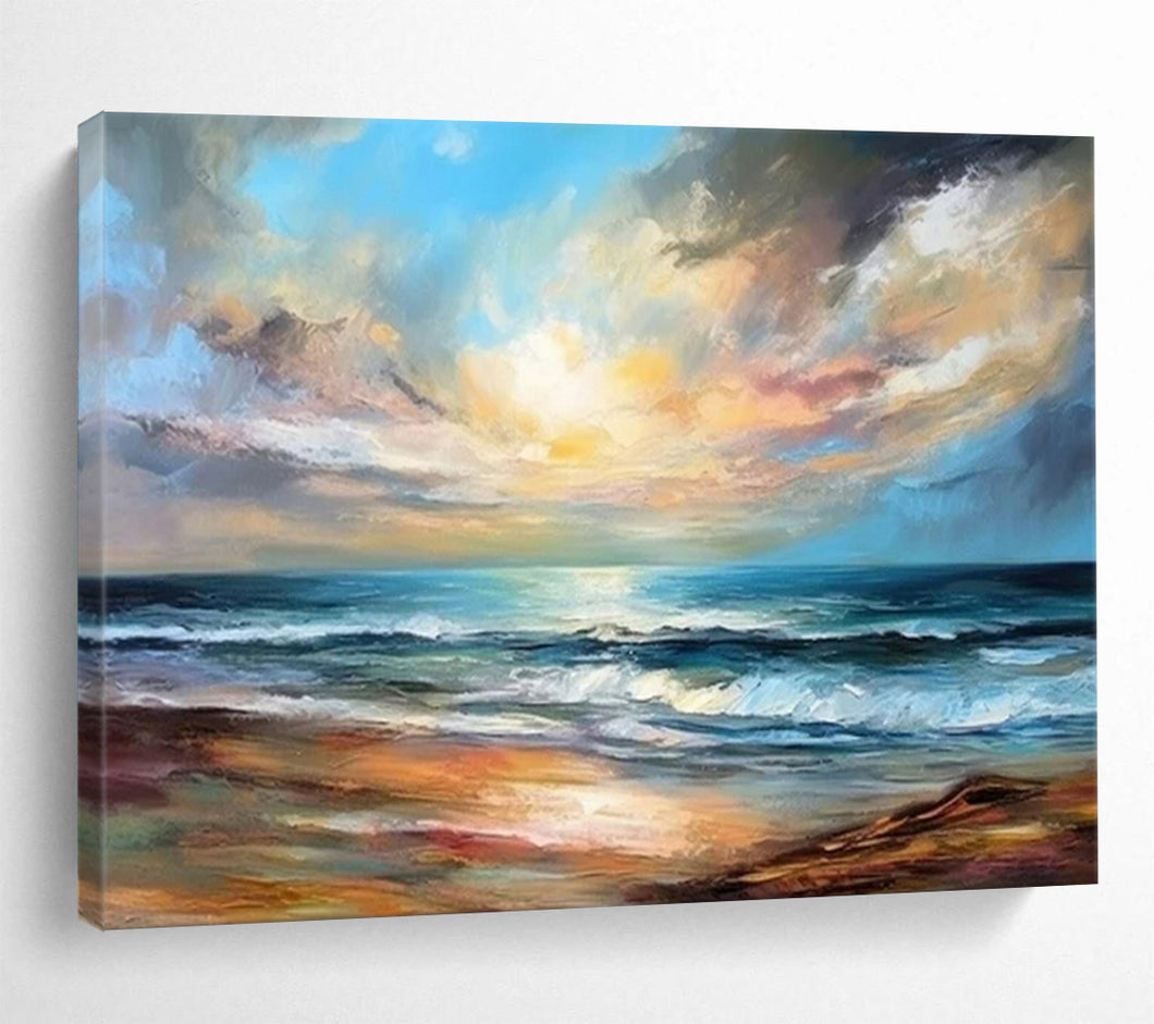 Large - Scale Hand - painted Seaside Sunset Ideal for Living Room Sofa Backdrop LargeART1595