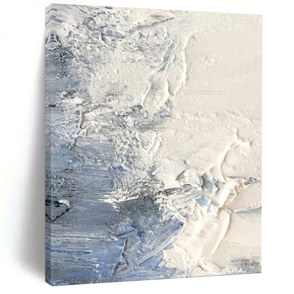“Textured White and Blue Abstract Ice” - White, Blue, Grey Abstract Art on Canvas DKH1265