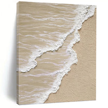 Load image into Gallery viewer, “Textured Beach Waves” - Beige, White Abstract Coastal Art on Canvas DKH1143

