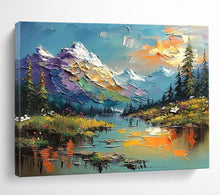 Load image into Gallery viewer, Mountain Landscape “Colorful Peaks” Painting on Canvas, Scenic Impasto Art DKH826
