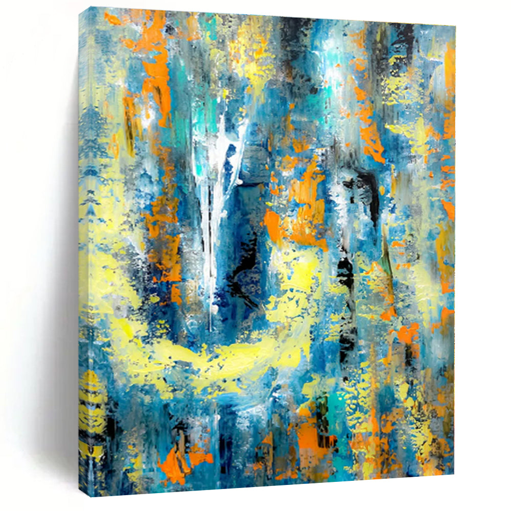 Blue, Yellow, and Orange Abstract Canvas Painting, Ideal for Modern Beach House & Energetic Studio LargeART1232