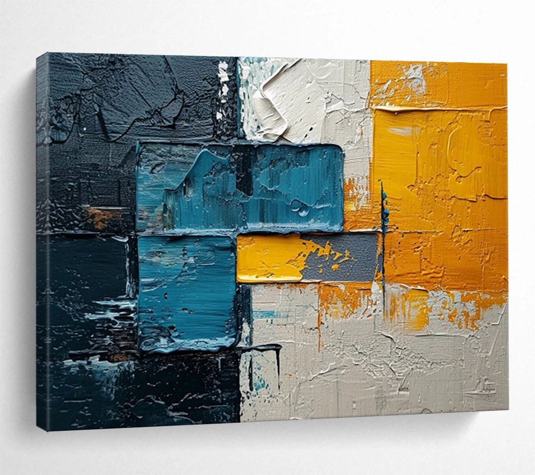 Mixed - Color Geometric Abstract Painting with Thick Textures for Industrial Loft & Creative Studio DKH276