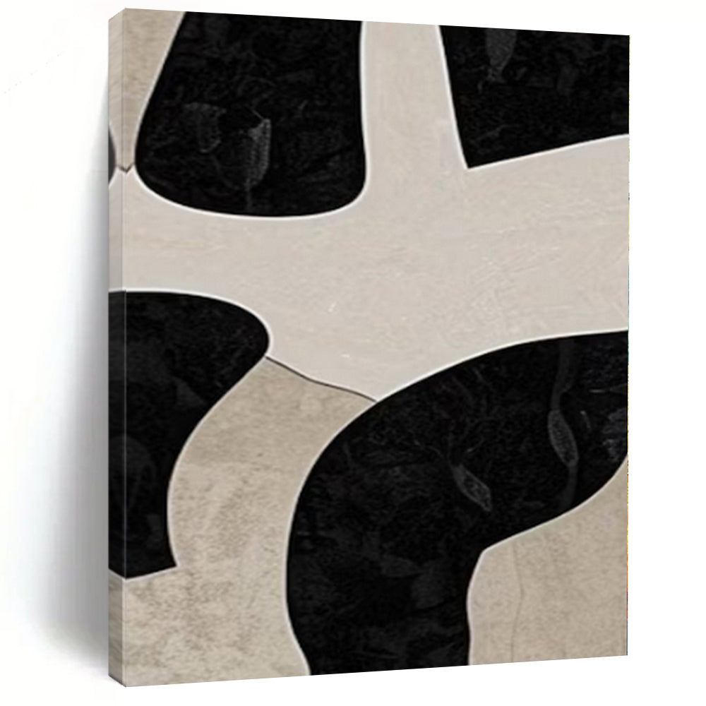 Black & Beige Organic Shapes Abstract Canvas Painting, Ideal for Contemporary Studio & Monochrome Dining Room LargeART1099