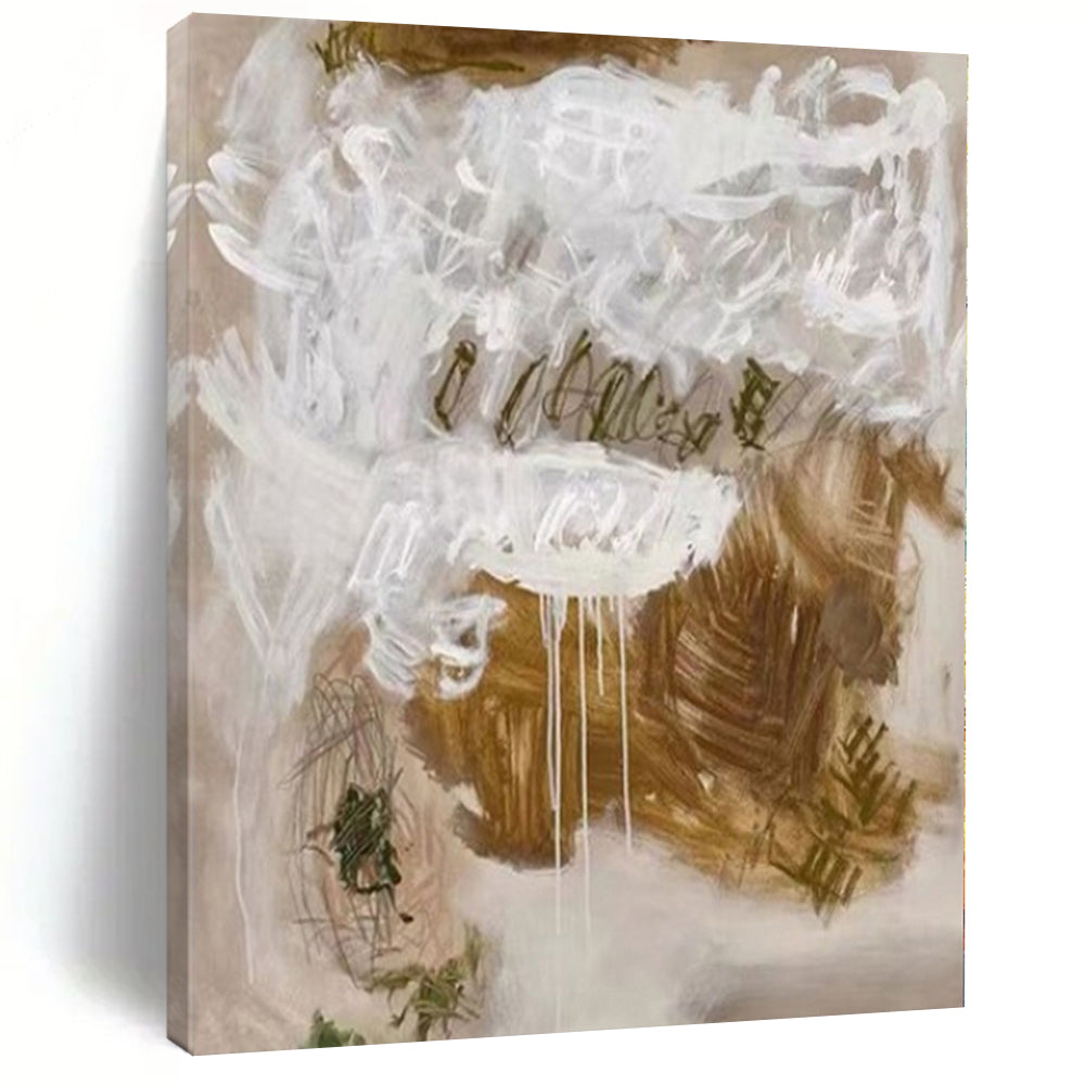 Abstract White and Brown Drizzle Art, Perfect for Bohemian Bedroom & Artsy Studio LargeART1085