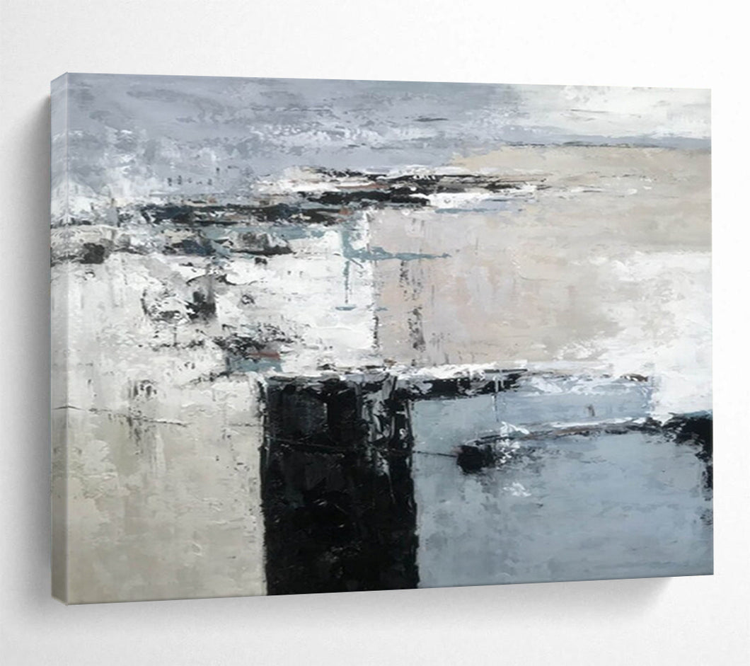 Minimalist Gray - White Abstract Acrylic painting DLZ152