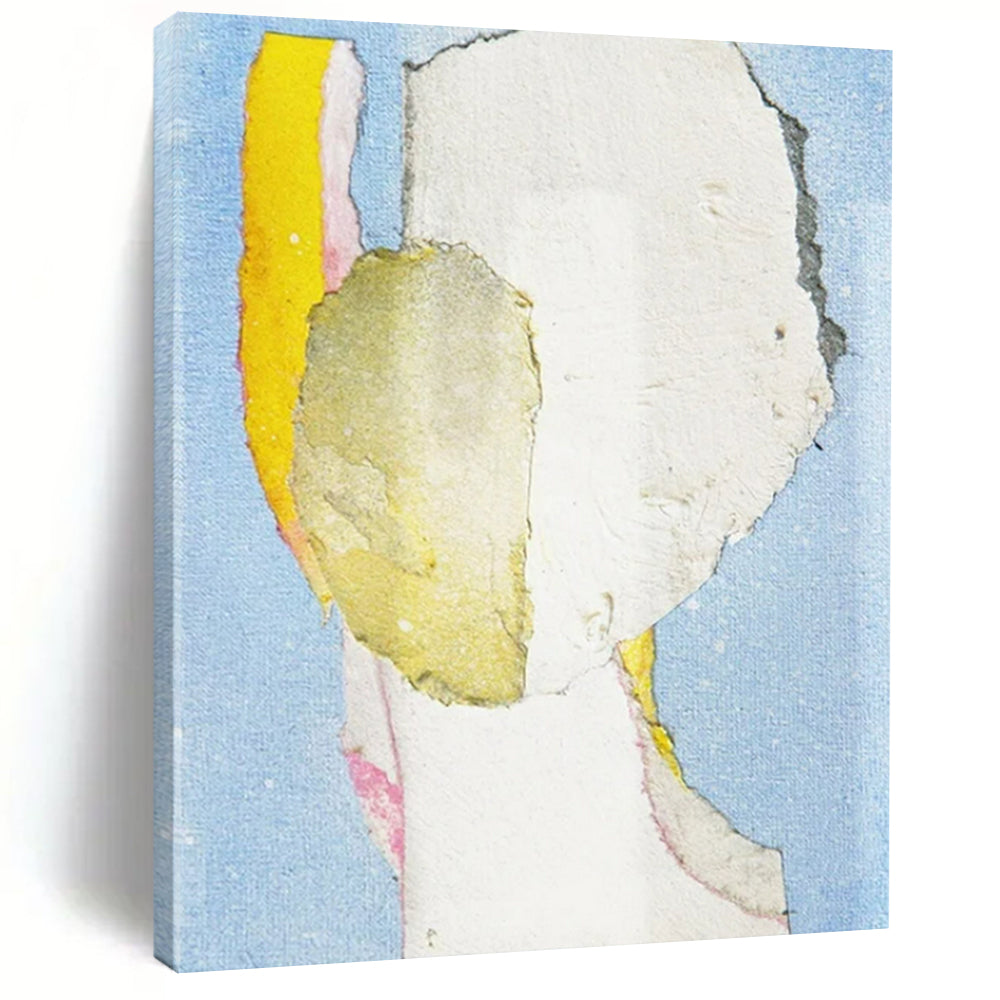 Mixed - Media Abstract Head Art, Pastel - Toned Textured Collage for Feminine Nursery & Whimsical Sunroom LargeART2225