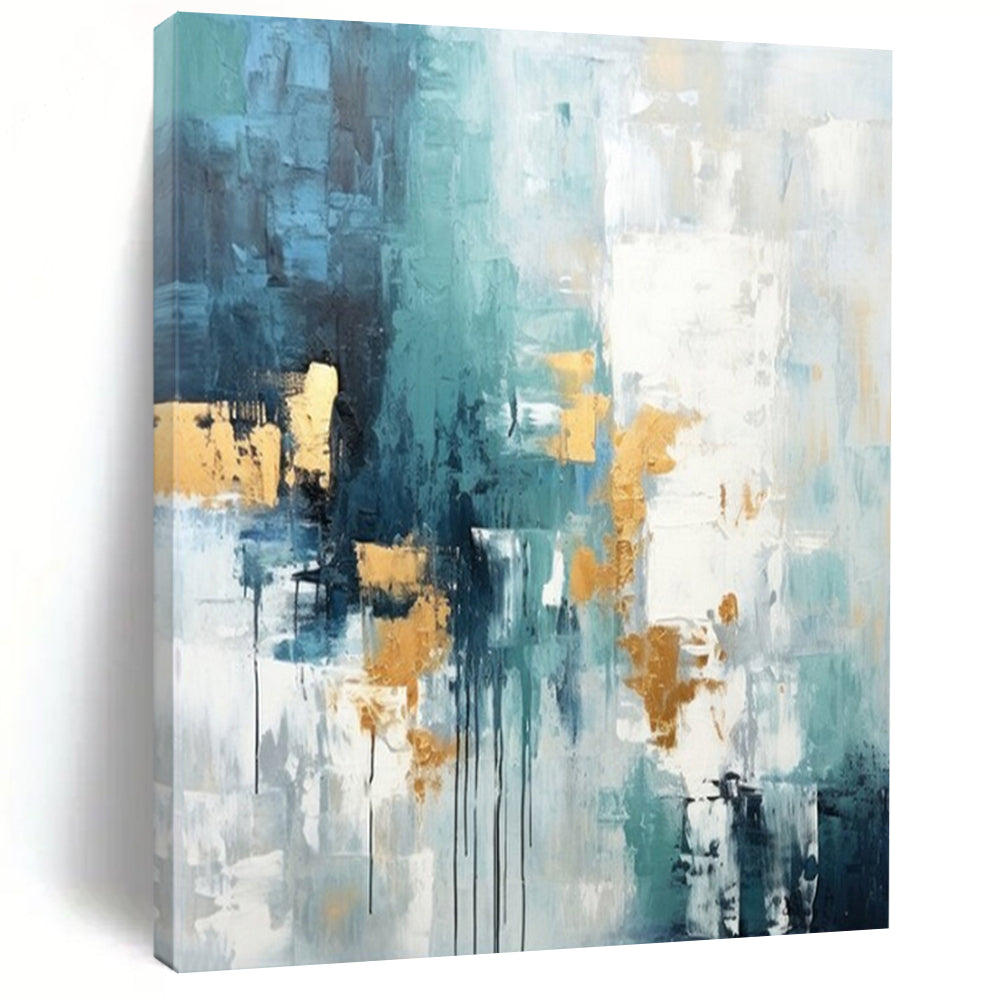 Teal and Gold Abstract Drip Acrylic Art, Great for Spa & Creative Studio LargeART1039