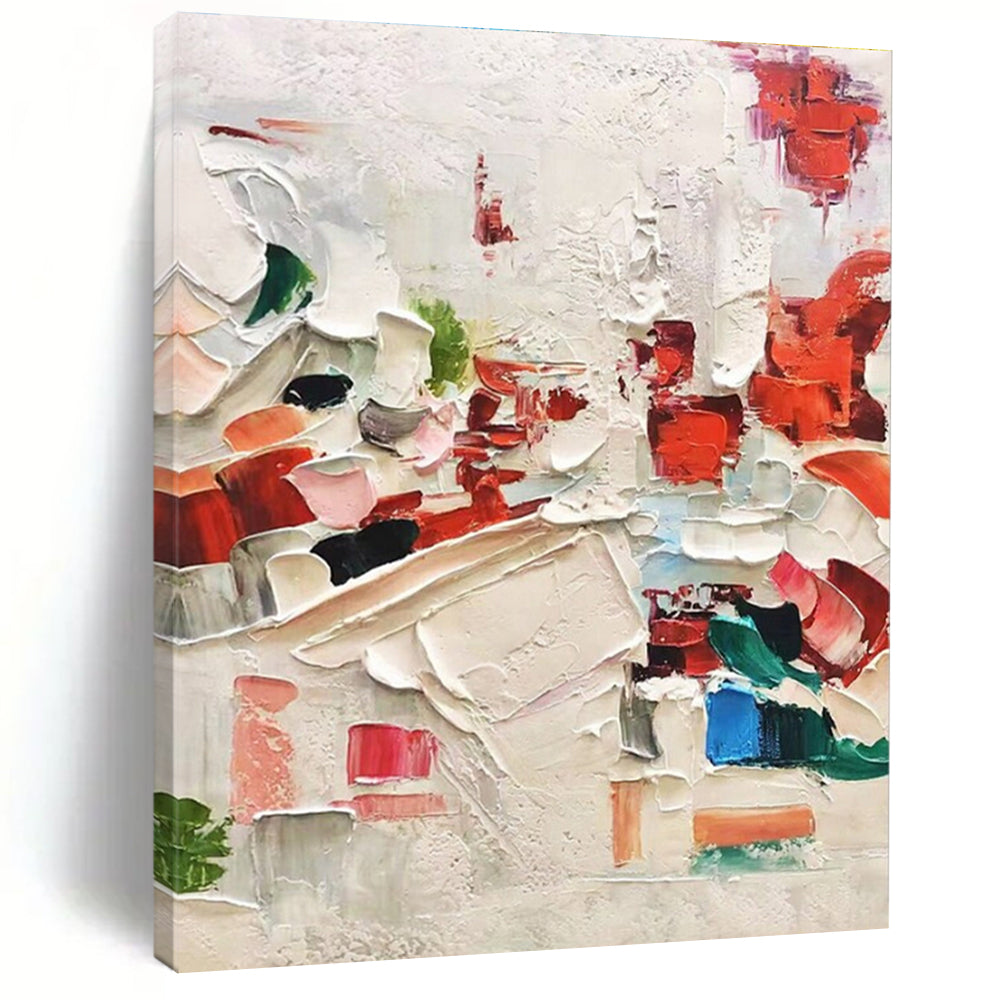 Custom Large Red - Accented Textured White Abstract - Perfect for Modern Dining Room & Art - Centric Penthouse LargeART0731