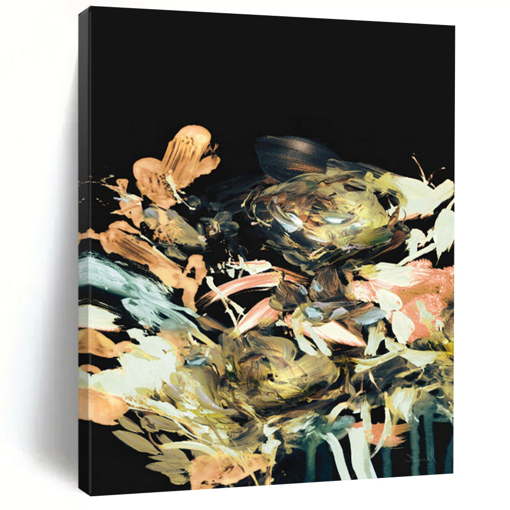 “Midnight Blooms” - Black background, colorful, expressive floral brushstrokes DTP171