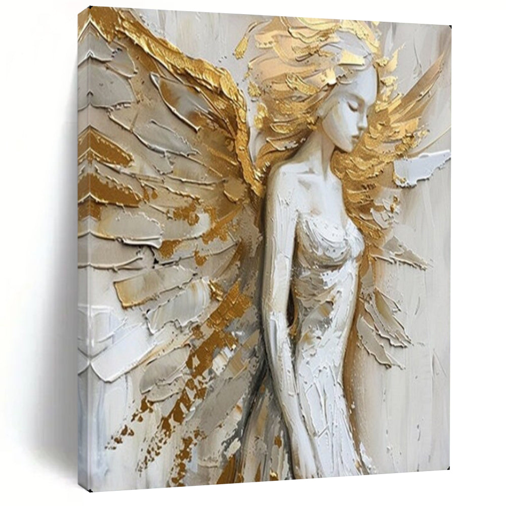 Gold & White Textured Angel Art, Perfect for Serene Nursery & Glamorous Hallway LargeART2138