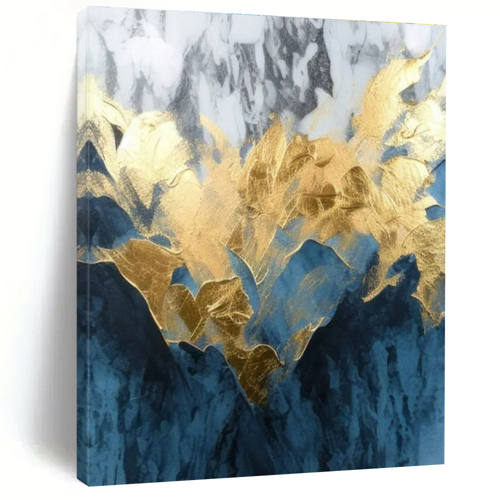 Gold - Blue Marble Fusion Art for Luxury Hotel Lobby & Elegant Home Office LargeART0916