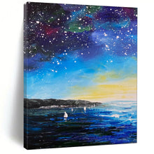 Load image into Gallery viewer, Starry Night Sailboats Abstract Painting, Ideal for Dreamy Nursery &amp; Cosmic - Themed Living Room LargeART1901
