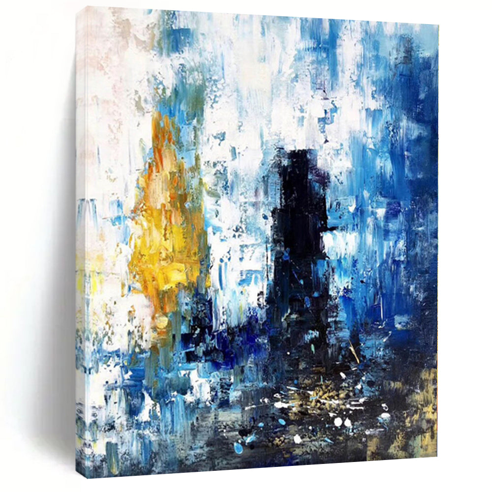 Grand Blue - Yellow Black Abstract Acrylic Art for Urban Loft & Art Bar LargeART0381