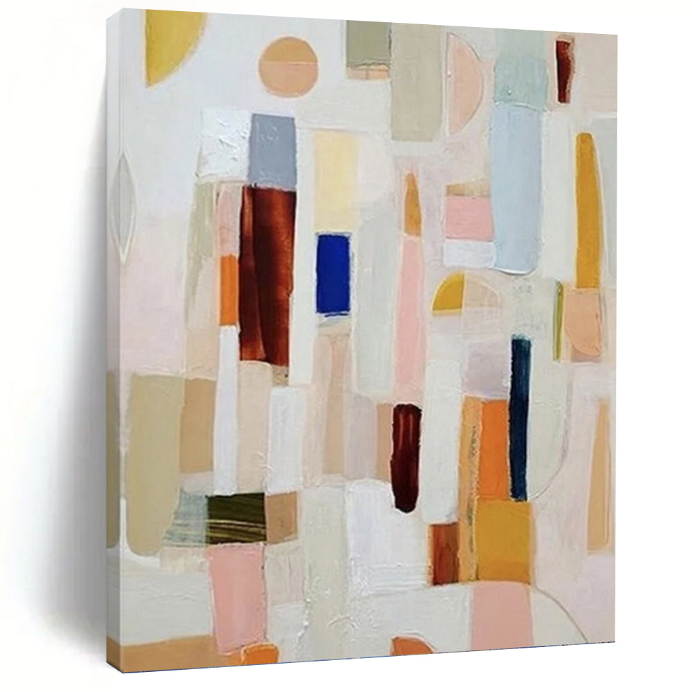 “Colorful Abstract Blocks” - Pastel Pink, Blue, Yellow, Green Abstract Art on Canvas DKH1113