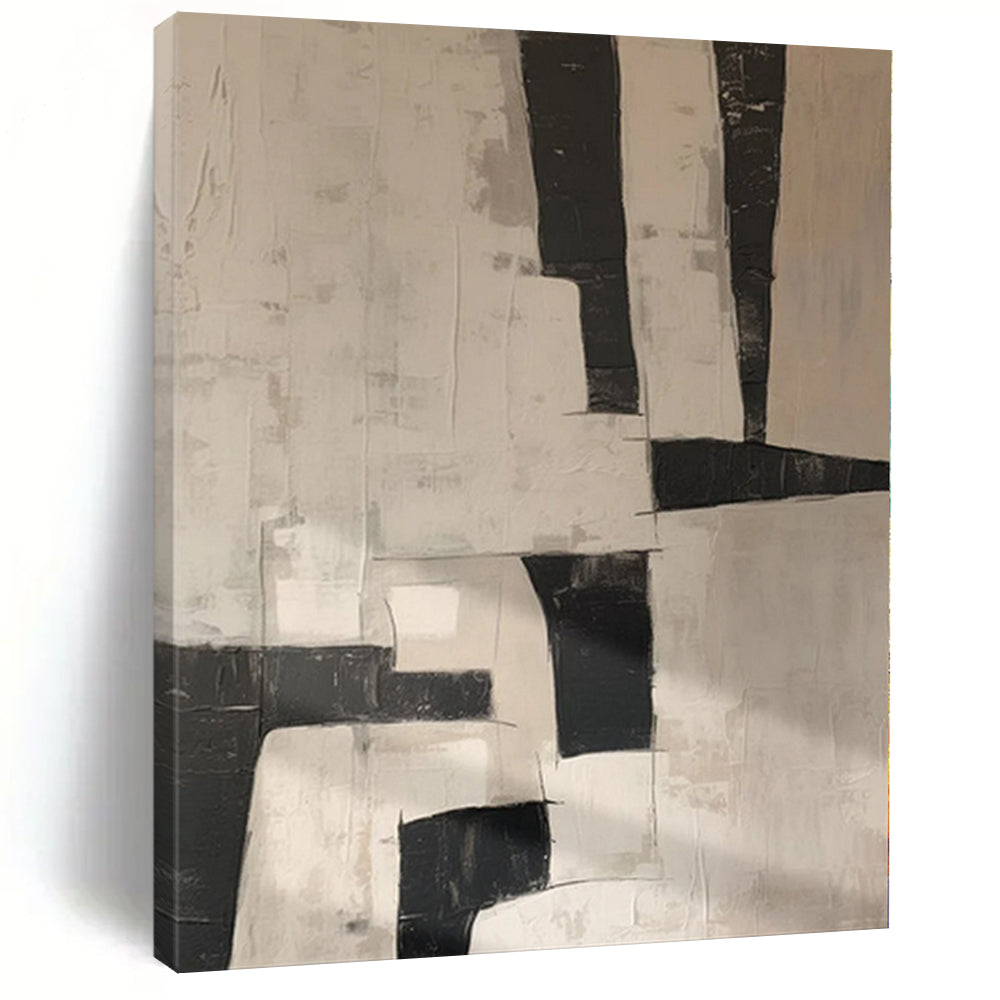 Hand - painted Extensive Black - White Geometric Abstract Acrylic Art for Modern Offices LargeART0123