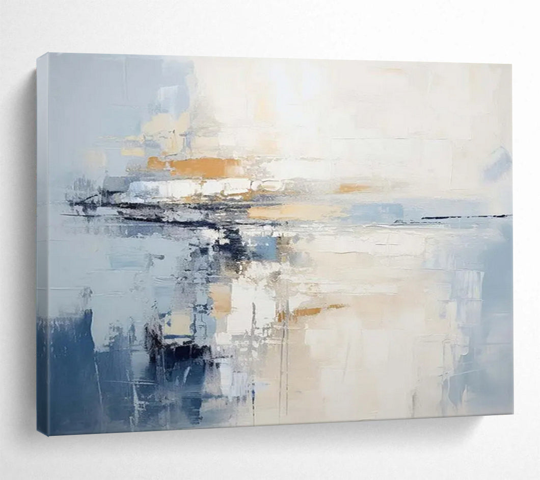 Minimalist Blue and Beige Seascape Abstract acrylic painting DLZ090