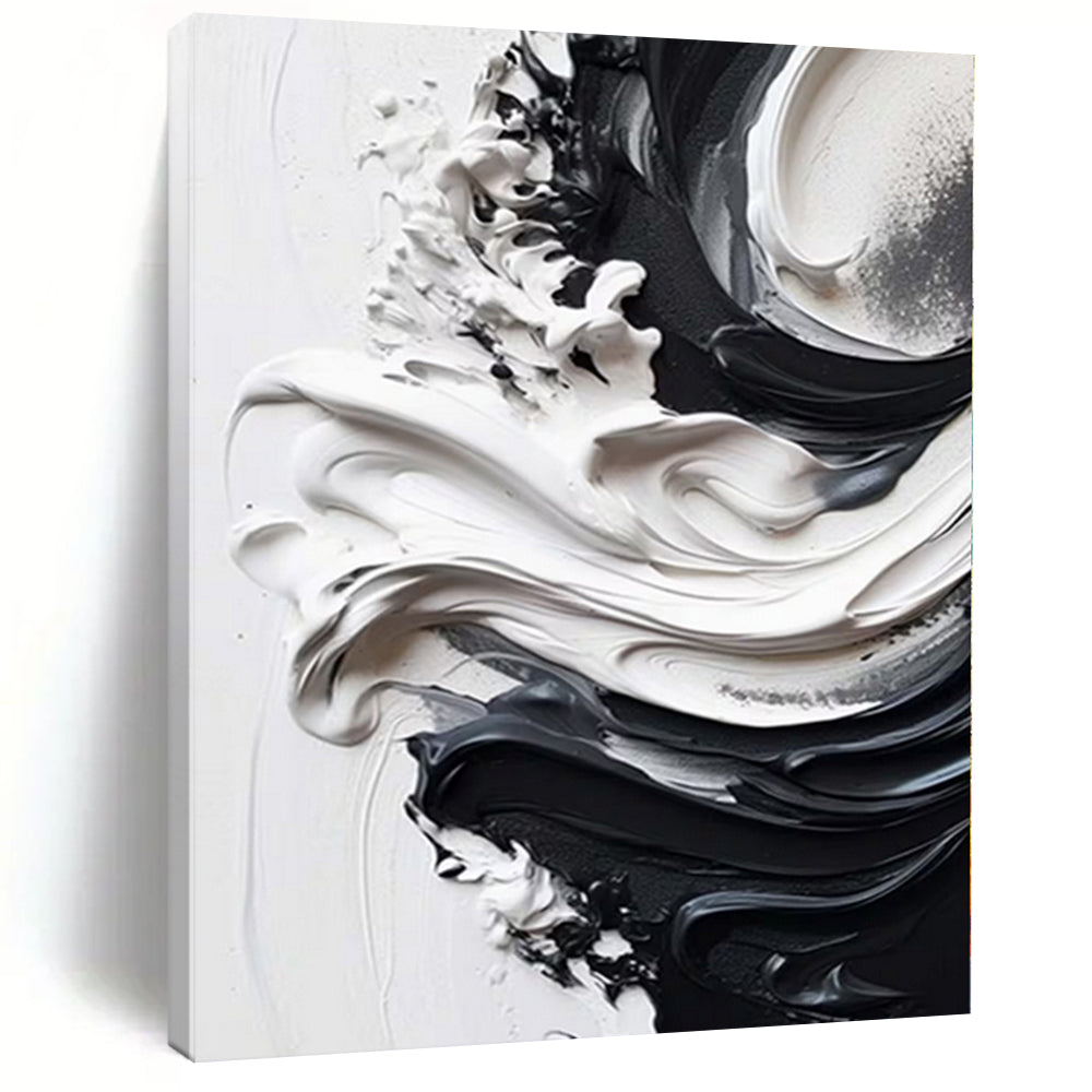 Large - Format Hand - painted Black and White Textured Swirl Acrylic Art for Minimalist - Inspired Bedrooms LargeART0241