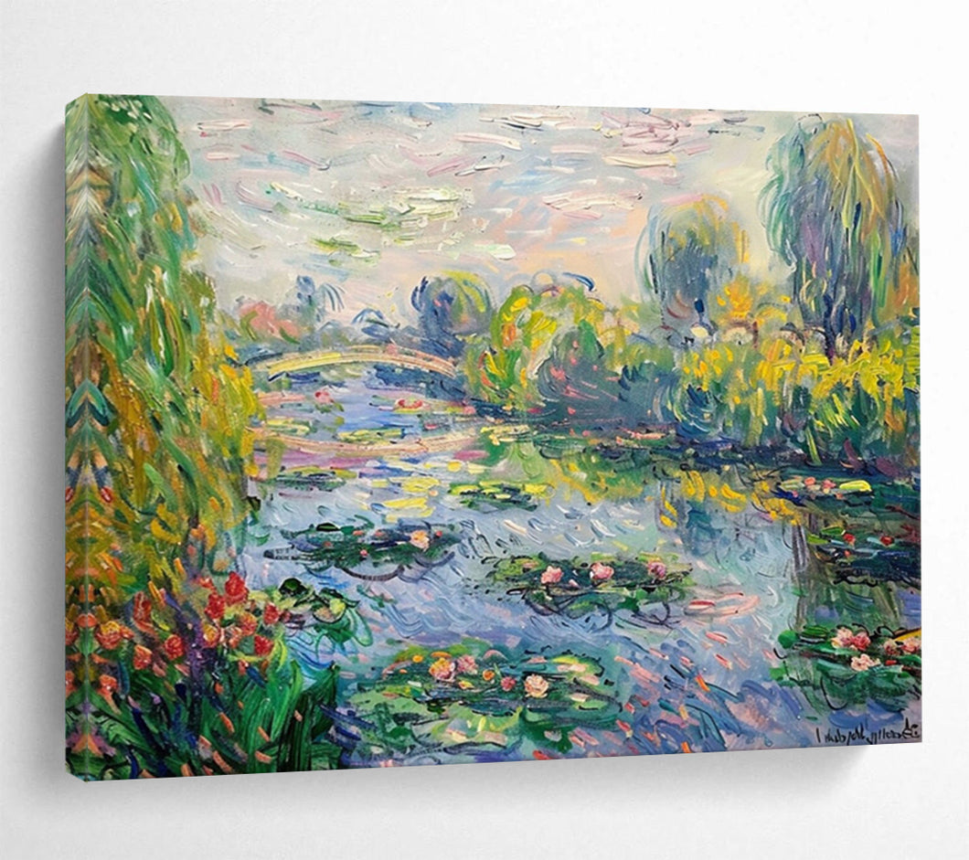 Impressionist Water Garden Large - Scale Hand - painted Abstract Acrylic Art DLZ197