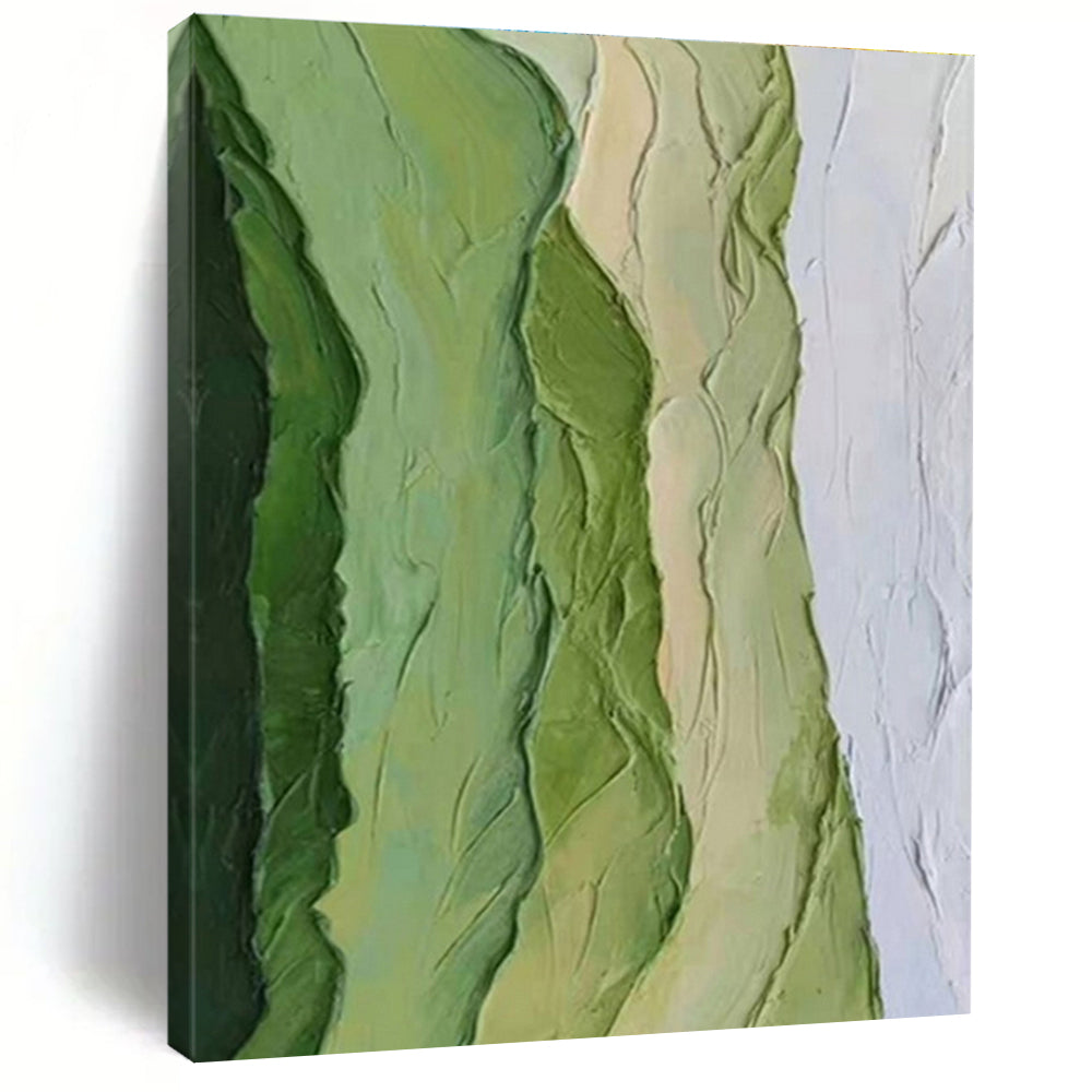 Green and White Textured Stripes Acrylic Art - Ideal for Botanical - themed Study & Minimalist Living Room LargeART0634